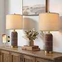 22.5" Bedside Table Lamps Set of 2, Farmhouse Table Lamp with USB A+C Charging Ports, Vintage Nightstand Lamp for Bedrooms and Living Rooms, Mid Century Modern End Table Lamp, Brown and Gold