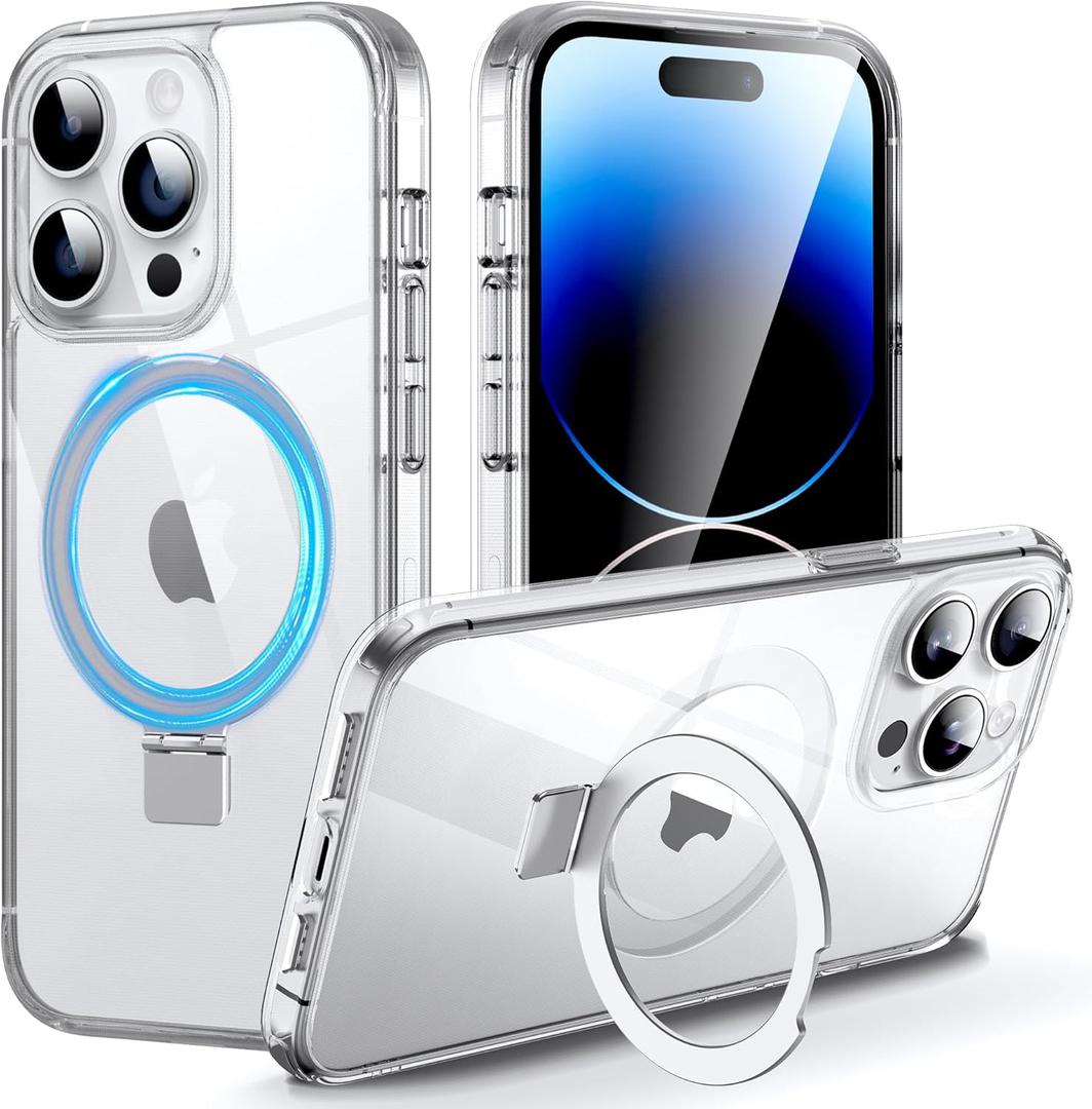 DASFOND Mag-Stand Designed for iPhone 14 Pro Case, 2023 Upgraded [All-in-1] [Compatible with MagSafe] Invisible Ring Kickstand Transparent Phone Case Cover for iPhone 14 Pro 6.1 inch, Clear