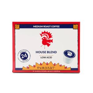 Puroast Low Acid Coffee| House Blend Single Serve Pods | Medium Roast | High Antioxidants & High pH |No Bitter Aftertaste | Reduced Heartburn & GERD Friendly | 24 Count - Compatible with Keurig Brewer