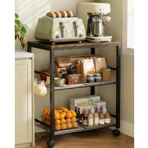Kitchen Rolling Cart, Microwave Stand with Lockable Wheels, 3-Tier Mobile Utility Cart, Multifunctional Organizer Table Island for Kitchen, Office, Coffee Bar, Balcony, 23.6" x 15.7" x 27.6"