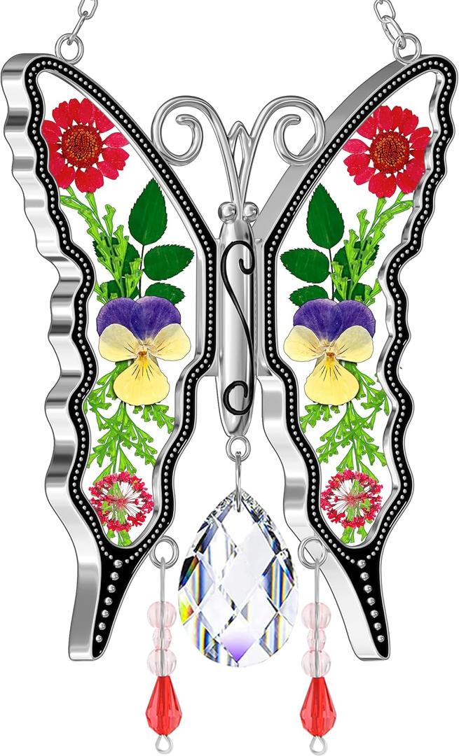 KY&BOSAM Crystal Butterfly Suncatchers for Windows Hanings Stained Glass Wind Chimes with Metal Charms Colorful Rainbow Prisms Garden Decor for Mom Grandma Christmas Wedding Gifts 8" Hanging Ornament KY&BOSAM Crystal Butterfly Suncatchers for Windows Hanings Stained Glass Wind Chimes with Metal Charms Colorful Rainbow Prisms Garden Decor for Mom Grandma Christmas Wedding Gifts 8" Hanging Ornament