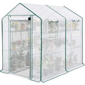 KING BIRD Premium Greenhouse for Outdoors, 84x56x77 in Walk-in Hot House with Thickened Cover, Reinforced Frame, Screen Windows & Mesh Door, 3 Tiers 20 Shelves for Outside Garden Seedlings, Green (White)
