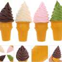 4pcs Simulated Ice Cream Cone Artificial Lifelike Fake Ice Cream Food Models Pretend Play Kitchen Food Toy for Shop Window Display Decor Party Photo Props