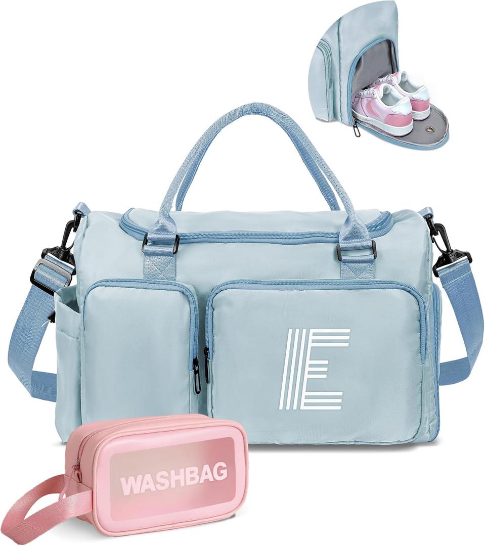 Initial Travel Duffle Bag, Personalized Weekender Bag, Monogram Overnight Bag Gift for women,Birthday Gifts Personalized Gifts Bridesmaid Gifts (light blue)