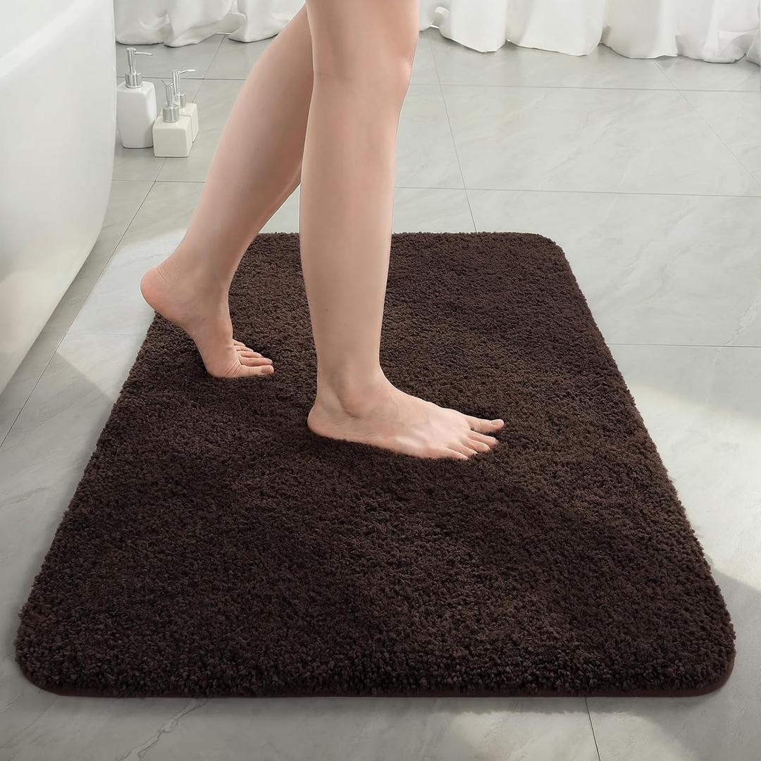 LOCHAS Bathroom Rug 36x24 Inch, Soft Thick Absorbent Microfiber Bath Rugs for Bathroom, Machine Washable, Shaggy Plush Non Slip Bath Mat for Tub, Shower Floor, Quick Dry Mats, Brown