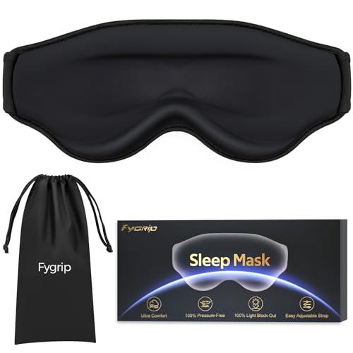 Fygrip 3D Cooling Eye Mask Sleep Mask for Men & Women, 100% Pressure-Free & Light Block-Out Eye Mask for Sleep with Easy Adjustable Strap, Night Eye Cover for Travel, Black