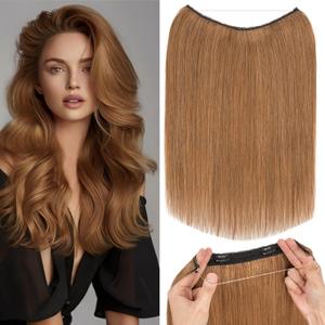 Rich Choices Real Human Halo Hair Extensions for Women Invisible Wire Hair Extensions 100% Human Remy Halo Hair 12 Inch #6 Light Brown