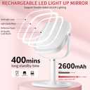 Lighted Makeup Mirror with Magnification,1x/10x Magnifying Mirror with Light Rechargeable,Height Adjustable Vanity Mirror with 3 Color Lights,Double Sided 360 Rotation,Memory Function