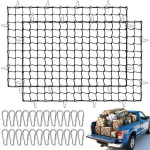 2 Pack Cargo Net for Pickup Truck Bed, 4' x 6' Heavy Duty Bungee Mesh, Simple Car Cargo Mesh Organizer with 24 Hooks Suitable for Pickup Truck Bed, SUV, Small Trailer Cargo