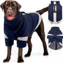 MIGOHI Dog Coat with Harness Built in, 2-in-1 Water-Resistant Dog Jacket, Reflective Snowsuit for Large Dogs, Fleece Lined with Turtleneck, Adjustable Buckle Coats, Border Collies, Navy Blue, XL