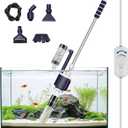 AQQA DC Fish Tank Cleaner, Electric Aquarium Water Changer with 6-in-1 Cleaning Heads & 3-Stage Filter Cup Stainless Steel Handle Gravel Vacuum for Fish & Turtle Tanks, Adjustable Flow 34W 600GPH