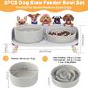 Elevated Slow Feeder Dog Bowls - Ceramic Food and Water Bowl Set with Stand - Raised Pet Dishes for Small and Medium Sized Dogs