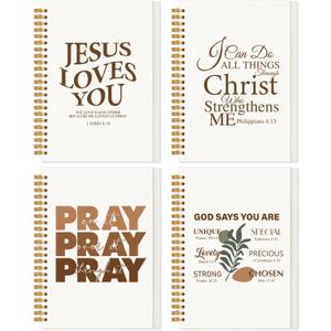 4 Pcs Christian Notebooks Journal for Women Bible Journaling Notebook 5.5 x 8.3 Inch Spiral Prayer Journal Gifts with Bible Verses for Note Taking Religious Inspirational Supplies