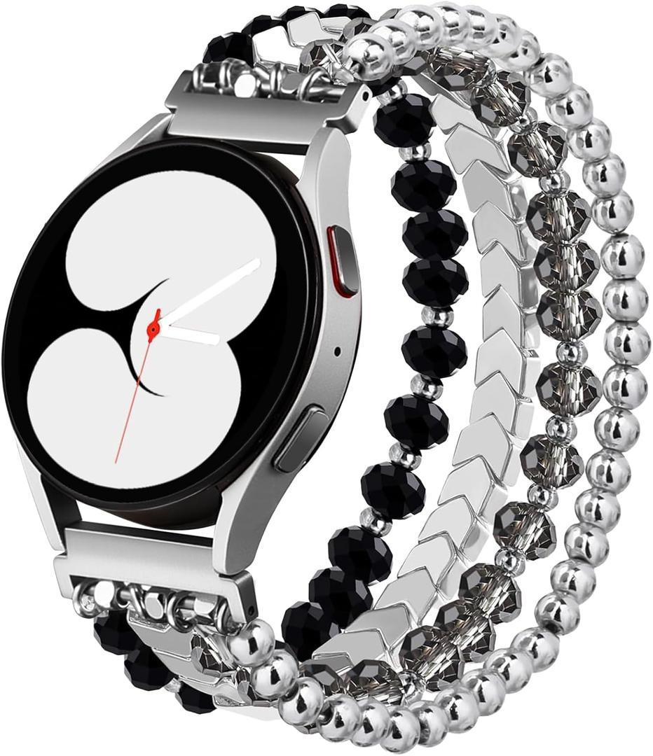 Lerobo Beaded Bracelet Band Compatible with Galaxy Watch 7/6/5/4/Active 2 40mm 44mm/Watch 4 Classic 42mm 46mm/6 Classic 43mm 47mm/5 Pro 45mm, Women Girl 20mm Handmade Fashion Stretchy Watch Band, Small 