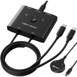 USB C Switch,Bi-Directional USB C Switcher 2 Computers,MLEEDA USB Type C KVM Switch 8K@60Hz 4K@120Hz Video/10Gbps Data Transfer/100W Charging,Compatible with Thunderbolt Device,USB-C Cables Included
