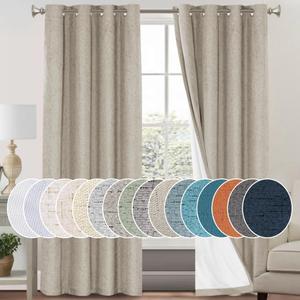 PrinceDeco 100% Blackout Curtains for Bedroom Linen Textured Curtain Panels 84 inches Long Energy Smart & Noise Reducing Blackout Drapes for Living Room Burlap Fabric with White Liner(2 Panels, Stone)