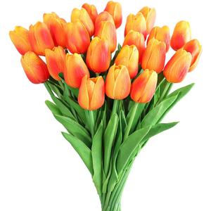 Kisflower 30Pcs Latex Tulips Real Touch Red and Yellow Artificial Flowers Fake Tulips Arrangement Bouquet for Home Office Wedding Decor (Red and Yellow)