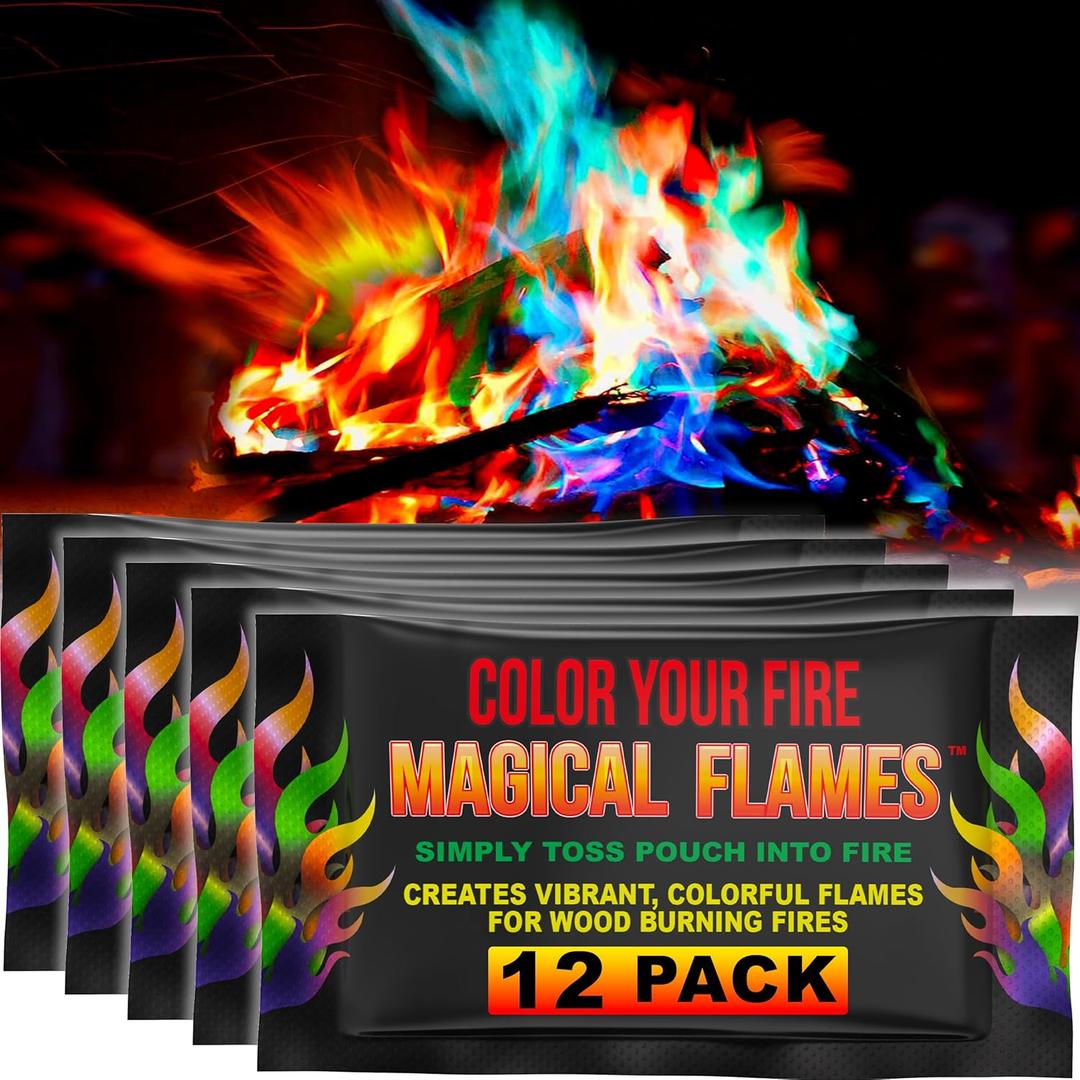 Magical Flames Fire Color Packets (12 Pack), Vibrant Multi-Color Fire for Fire Pits, Campfires, Bonfires & Fireplaces - Camping Essentials & Outdoor Party Accessories