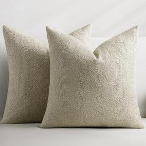 Throw Pillow Covers 18 x 18 Inch Set of 2, Beige Decorative Accent Solid Boucle Textured Pillow Cover, Cozy Neutral Cushion Pillow Cases for Living Room, Sofa, Chair, Bedroom, Home Decor