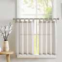 jinchan Tab Top Linen Kitchen Curtains 36 Inches Striped Tier Curtains Farmhouse Modern Cafe Style Small Window Treatments Airy Light Filtering Rod Pocket for Living Room Bathroom 2 Panels Taupe Grey