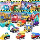 Valentines Day Gifts for Kids, 32 Pack Trucks Cards with Construction Vehicles, Pull Back Cars Sets Exchange Cards for Classroom School Party Favors