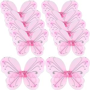 Chivao 10 Pieces Fairy Wings Butterfly Wings Wedding Decoration Costume Birthday Christmas Holloween Party Favors for Boys Girls (Pink)
