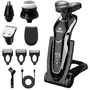 BestMal 5 in 1 Electric Shaver Razor for Men, Wet/Dry Waterproof Rechargeable With Nose Trimmer, Sideburns Hair Trimmer and Face Cleaning Brush