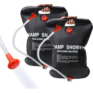 DkOvn Solar Shower Bag, 5 Gallons/20L Camping Shower Bag, Portable Shower Bag with Removable Hose and On-Off Switchable Shower Head for Camping Beach Swimming Outdoor Traveling (2 Pack Black)