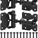 Self-Closing Gate Hinges, Heavy Duty Door Hinges for Wooden/Vinyl/PVC Fences, 90 Degree Adjustable Gate Hinge Hardware Kit with Spring Adjuster Tool, Black(1 Pair-2 Hinges)