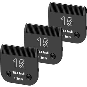 3 Pack 15# Detachable Dog Grooming Steel Blades,Compatible with Andis,Oster A5,Wahl KM-10 Series,Cut Length 3/64" 1.2MM Black