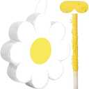 Aoriher Daisy Flower Piñata Set Include Bat Blindfold Confetti Tassel Flower Piñata Daisy Hippie Boho Groovy Party Decorations for Birthday Baby Shower Gender Reveal Wedding Floral Party Supplies White