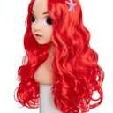 Funna Mermaid Wig for Girls Costume Accessories Halloween Princess Cosplay Long Curly Red, M