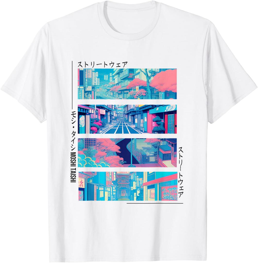 Moshi Taishi Retro Lofi Tokyo Japanese Streetwear Aesthetic Graphic T-Shirt S