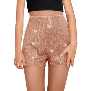 Haloumoning Girls High Waist Sequin Shorts Elastic Straight Leg Sparkly Glitter Party Shorts 5-14 Years (Beige)