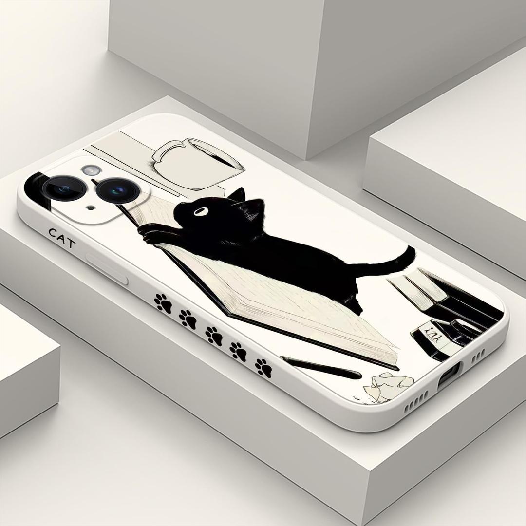 for iPhone 15 Plus Case Anti Scratch Soft Microfiber Lining, Soft Shockproof Slim Fit Floral for iPhone 15 Plus Phone Cover 6.7 inch-Cat White