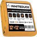 WHITEDUCK 12'x12' Canvas Tarp 18 oz/37 Mil Heavy Duty Waterproof UV Resistant, Rustproof Grommets, Industrial & Commercial Use Cloth Tarp (Finished Size: 11'6"x11'6", Tan)
