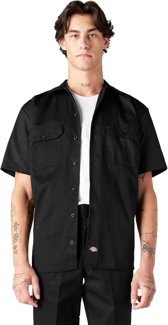 Dickies Men's Short-Sleeve Work Shirt (4X-Large Big Tall, Black)