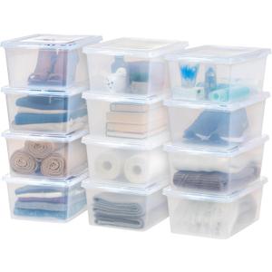 IRIS USA 12-Pack Storage Bins with Lids, 17 Quart, Shoe Boxes Clear Stackable Containers Organize Shoes Closet Shelves, Classroom Organization Teacher Tools, Game Storage - BPA-Free Plastic