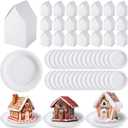 Reallnaive 60 Pcs Christmas Gingerbread House Kit 4.9" x 3" x 3" DIY Gingerbread Crafts Blank Boxes Cardboard Cookie House with 7" Round Paper Plates Xmas Decorations Holiday Fun Activity(White)