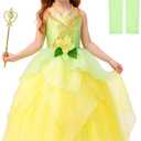 Girls Cinderella Costumes Halloween Princess Dress Up Fancy Birthday Party Ball Gown Tiana, 4-5 Years
