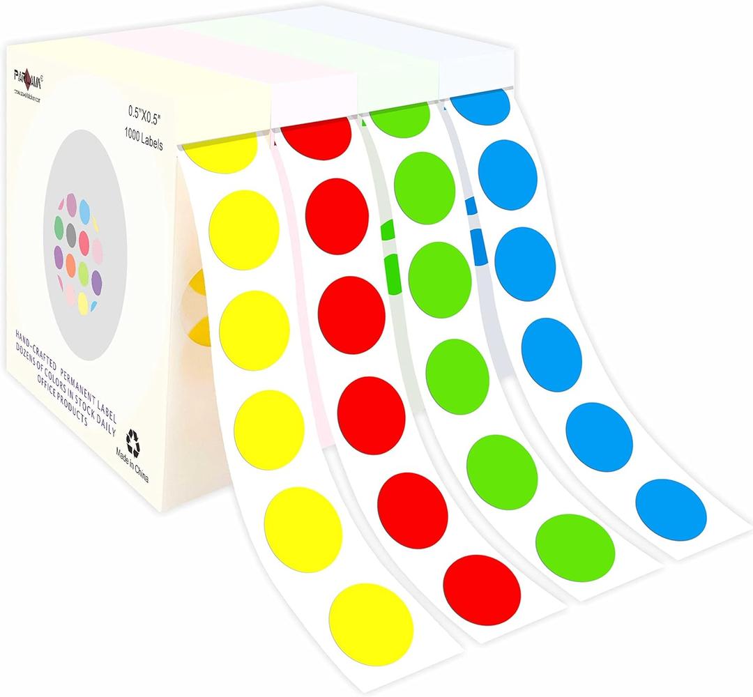 PARLAIM 1/2 Inch 4000PCS 4 Roll Round Color-Code Dot Stickers,4 Color Style Colorful Coding Label Sticker for Home Office Classroom (Z-(red/ Light Green/ Blue/ Yellow))