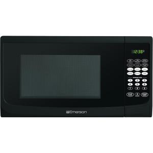 Emerson MW9255B Compact Countertop Microwave Oven with Push Button Control, LED Display, 900W, 5 Power Levels, 6 Auto Menus, Glass Turntable and Child Safe Lock, 0.9 Cu. Ft., Stainless Steel