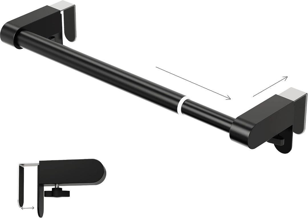 VEHHE Kitchen Towel Holder, Hand Screwed Telescopic Kitchen Towel Rack No Tools Required, Adjustable Length and Width Over The Cabinet Door Towel Rack with EVA Foam Pad (Black)