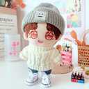 niannyyhouse Doll Clothes Suit 7.8in/20cm Plush Doll Clothes Hat + Sweater + Shorts 3-Piece Set Doll Dressup Square Face Hat Denim Shorts White Sweater (Blue)
