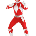 Adult Deluxe Red Ranger Costume | Authentic Power Rangers Classic Red Leader Men's Jumpsuit, Helmet, Boot Covers, Gloves, Size XXL