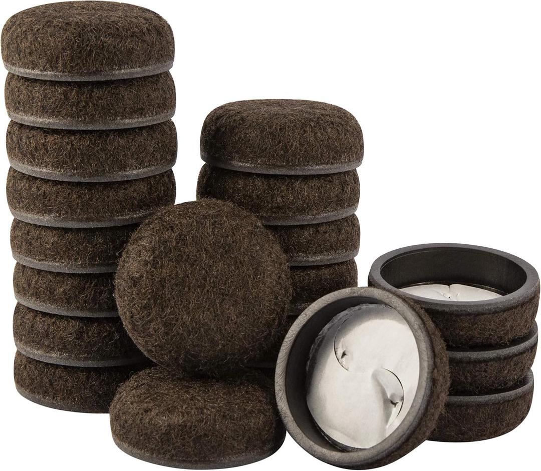 Super Sliders Secure Grip Formed Felt Movers for Furniture to Protect Hard Surfaces, 1.5", Brown (20 Pack)