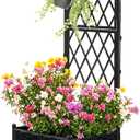 lalahoni Planter with Trellis, 4ft Tall Trellis Planter Box with Lockable Wheels for Outdoor Plants Tomato Flower Vegetable Herb Vine, Resin Self-Watering Raised Bed with Trellis & Drainage Hole, 1PC (15.7"x15.7"x51.1")