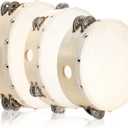 Tosnail Set of 3 Wooden Tambourine, 10", 8", 6" Hand Held Drum Bell, Double Rows Metal Jingles, Musical Instruments