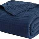 EMME Cotton Blanket Queen Size for Bed Soft Large Muslin Bed Blankets 90"x90" Lightweight Breathable All Season Gauze Blanket, Navy
