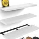 BAYKA White Floating Shelves for Wall, 36 inches Wall Mounted Rustic Wood Shelves for Bathroom, Bedroom, Living Room, for Books/Storage/DecorSet of 3 (C. White - Modern Minimalist Style)